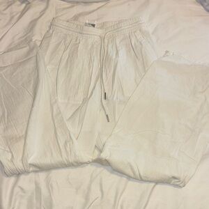 SHEIN White Straight Leg Pants (Linen pants) with Drawstring